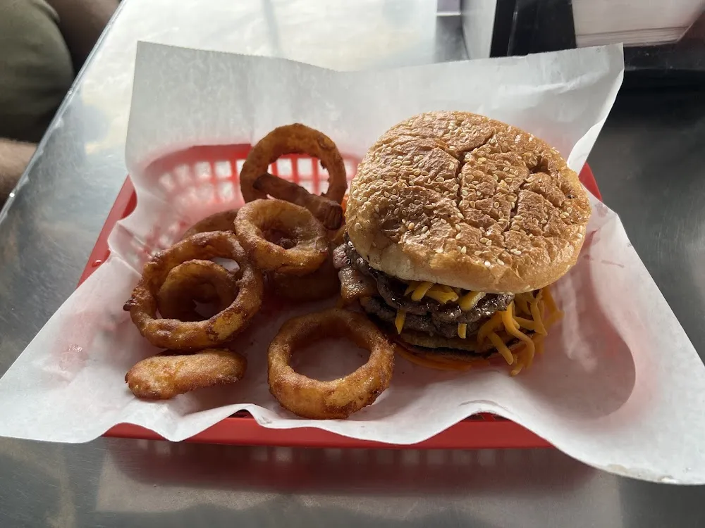 Double Cheeseburger and Onion Rings